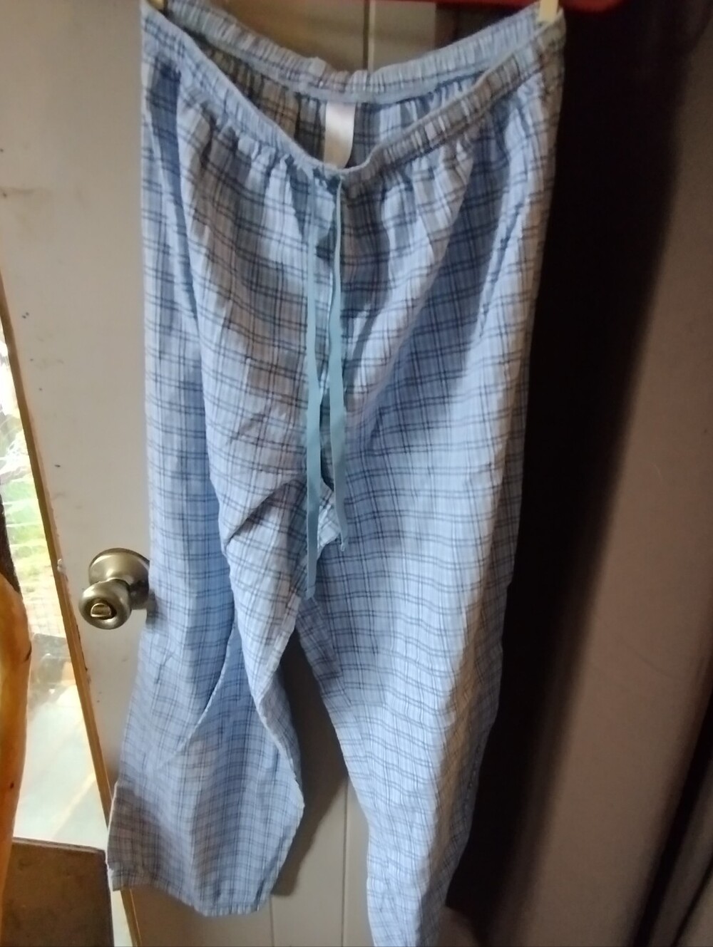 Men's Light Blue Plaid Lounge Joggers with Drawstring